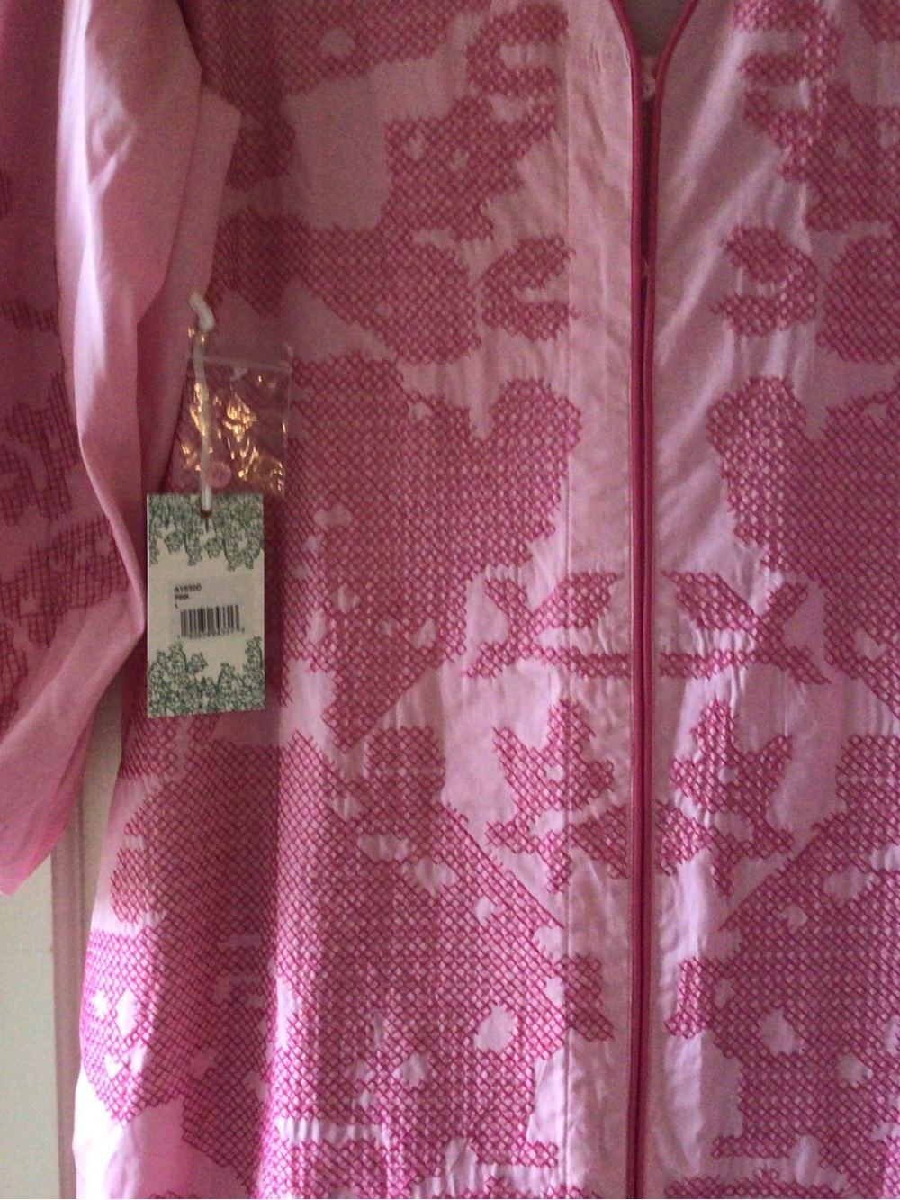 Pink Midi Dress with Floral Jacquard and Balloon Sleeves - Picture 9 of 10